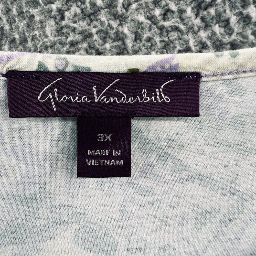 Gloria Vanderbilt Womens Top 3X Green‎ Lavender Short Sleeve Pullover Shirt - Picture 4 of 10